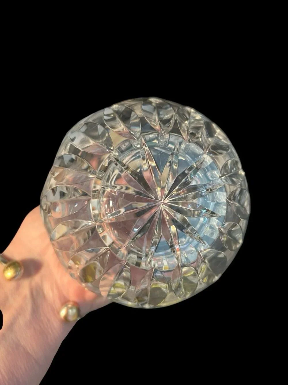 Vintage Elegant Cut Glass Cruets w/ Stoppers Diamond Point Pattern 7x5 Set of 2